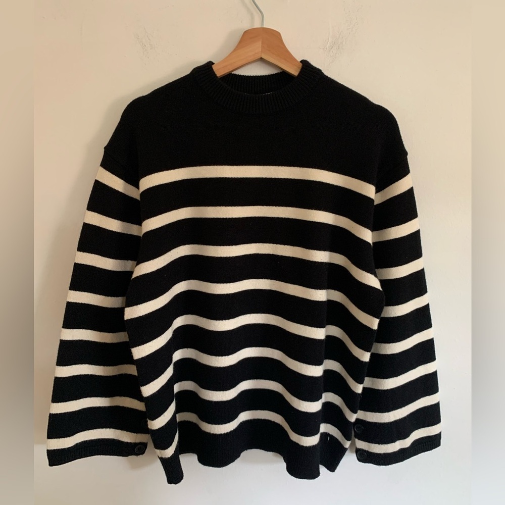 Zara Black & White Striped Crewneck Sweater